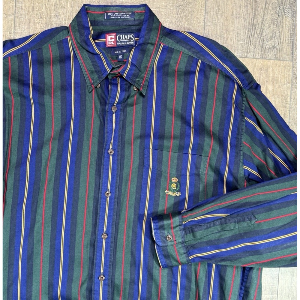 Vintage 90s Chaps Ralph Lauren Striped Button Up Shirt Big & Tall Sz Mens XLT